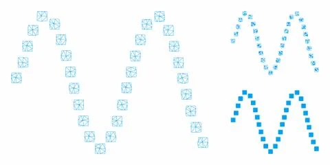 Sinusoid Vector Mesh 2D Model and Triangle Mosaic Icon Stock Illustration