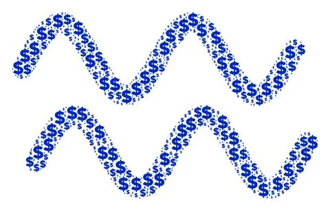 Sinusoid Waves Collage of Dollar and Dots Stock Illustration