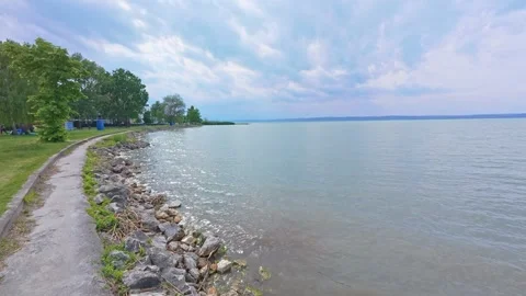 Siofok Hungary May 31 2026 Lakeside Walking Path On Cloudy Day Stock Footage 337357709