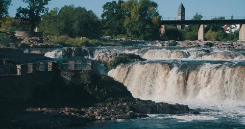 Sioux Falls flowing water fall in South Dakota city in mid west United States. Stock Footage 115468538