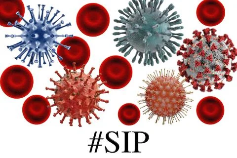 #SIP text with Viruses on white  background. Ilustração Stock