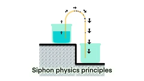 Siphon physics principles diagram, the flow of liquids through tubes Stock Footage 274150992