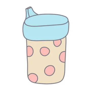 Sippy cup decorated with polka dots in color doodle style. Stock Illustration