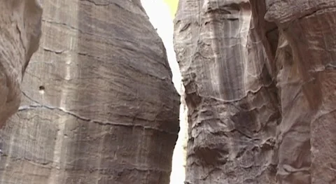 Siq gorge. Jordan. Sandstone cliffs along road leading to ancient city of Petra Stock Footage 149301274