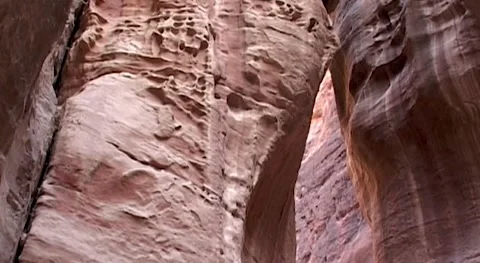 Siq gorge. Jordan. Sandstone cliffs along road leading to ancient city of Petra Stock Footage 149301301
