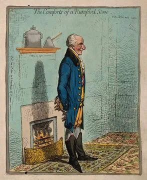 Sir Benjamin Thompson, Count von Rumford. Coloured etching by J. Gillray, 180 Stock Illustration