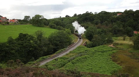 SIR NIGEL GRESLEY STEAM TRAIN, NORTH YORKSHIRE MOORS RAILWAY Stock Footage 46212787
