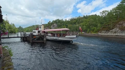 Sir Walter Scott steamship sailing on Loch Katrine, Scotland Stock Footage 341503327