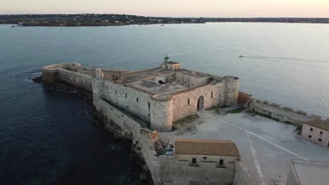 Siracusa Sicily Drone View of Castello Maniace and Ortigia Island Stock Footage 315465191