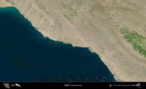 Siraf outlined, Iran. Satellite image. January 2020 Stock Illustration