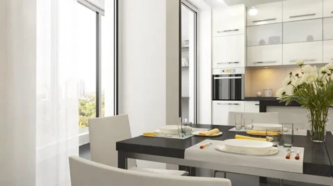 Сircled decorated table in the kitchen Stock Footage 45371190