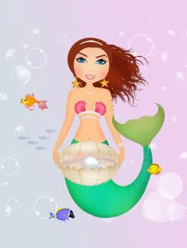 Siren with pearl in the shell Stock Illustration