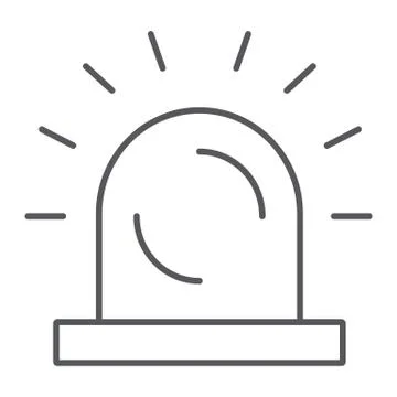 Siren thin line icon, light and caution, alarm sign, vector graphics, a linear Stock Illustration