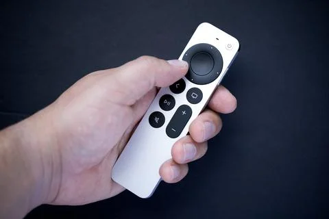  A Siri Remote (2nd generation) control for an Apple TV 4K Stock Photos