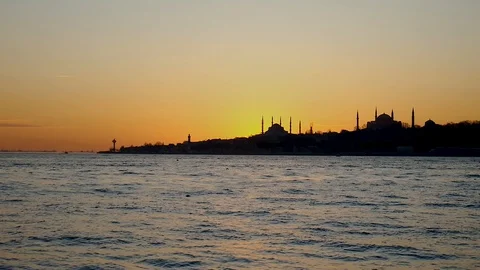 Sirkeci beach, birds and a smooth movement at sunset. Stock Footage 124231253
