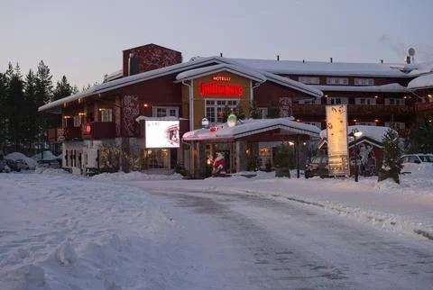 Sirkka, Finland - February 13, 2023: Hullu Poro Hotel Crazy Rendeer and Stock Photos