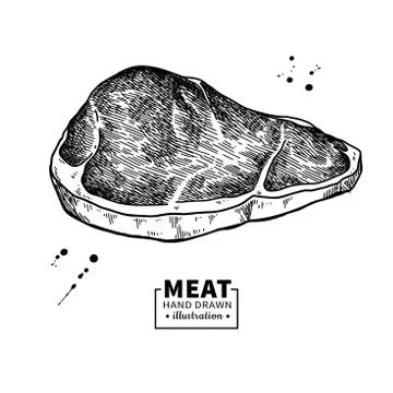 Sirloin steak vector drawing. Red meat hand drawn sketch. Engraved food Stock Illustration