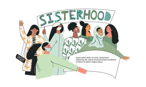 Sisterhood concept Group of young women girls or feminists standing together Stock Illustration