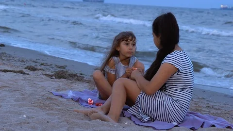 Sisters on the beach mold from plasticine Stock Footage 112435476