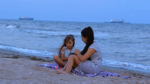 Sisters on the beach mold from plasticine Stock Footage 112441039