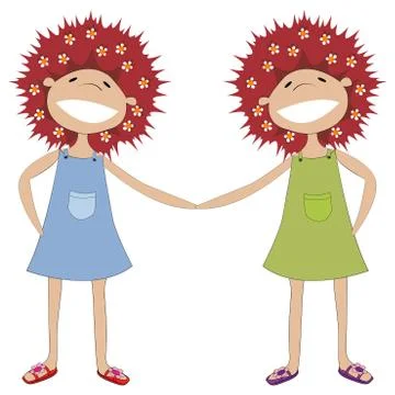 Sisters holding hands Stock-Illustration