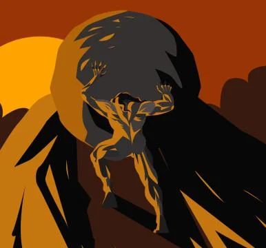 Sisyphus pushing a rock Stock Illustration