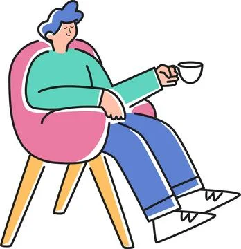 Sit Back and Enjoy Hot Coffee Illustration - Break &amp; Relaxation Illustrazione stock
