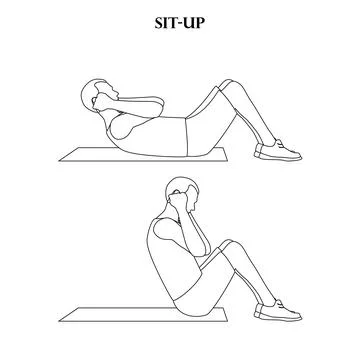 Sit-up exercise workout strength vector illustration outline Illustrazione stock