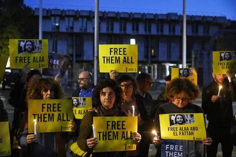 Sit-in for the prisoner of conscience Alaa Abd El Fattah, Rome, Italy - 08 Nov 2 Stock Photos