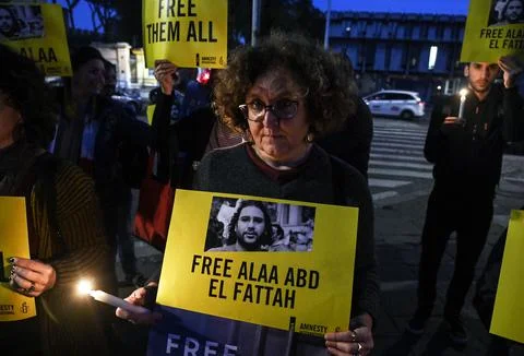 Sit-in for the prisoner of conscience Alaa Abd El Fattah, Rome, Italy - 08 Nov 2 Stock Photos