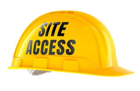 Site Access helmet, yellow construction hard hat with text. 3D rendering Stock Illustration