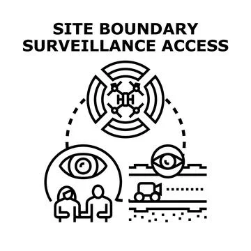 Site boundary surveillance access system monitoring security Stock Illustration