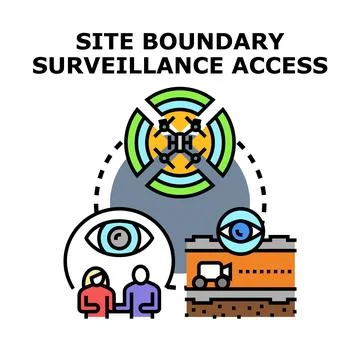 Site boundary surveillance access system monitoring security Stock Illustration
