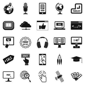 Site building icons set, simple style Ilustración de archivo