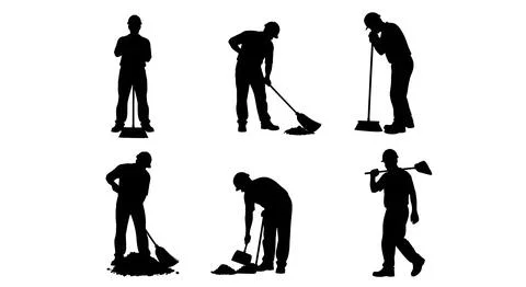Site Cleanup Worker Silhouette Set Stock Illustration