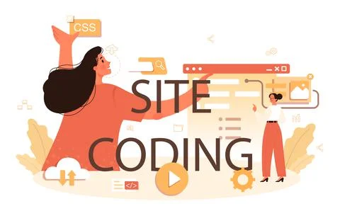 Site codding typographic header. Building and development process. Ilustración de archivo