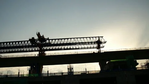 Site construction of under contruction railway, silhouette. Stock Footage 111884796