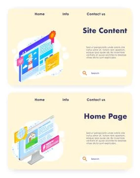 Site content vector website landing page template set Stock Illustration