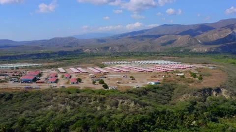 On Site Contractor Workforce Facility Buildings for Presa Monte Grande Dam Stock Footage 186513653