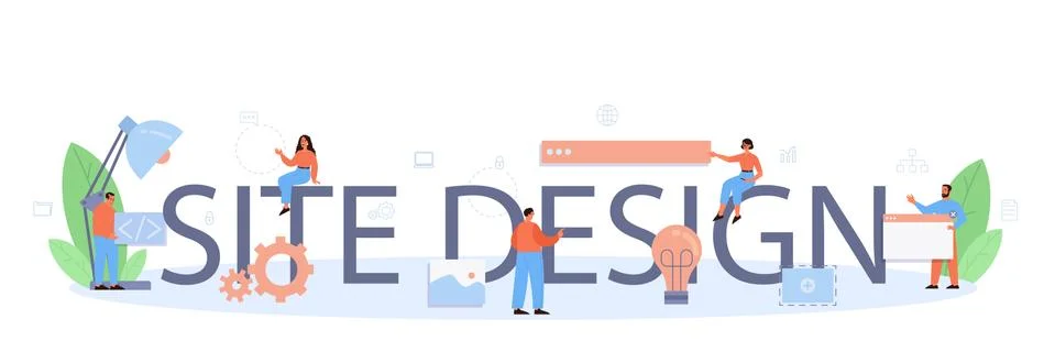 Site design typographic header. Web development, mobile app Stock Illustration