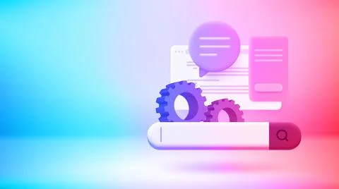 Site development concept with search bar. Vector 3d banner with copy space Stock Illustration