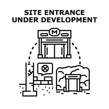 Site entrance under development vector concept Stock Illustration