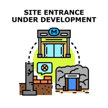 Site entrance under development vector concept Stock Illustration
