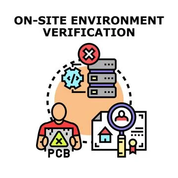 On site environment verification checking compliance issues Stock Illustration
