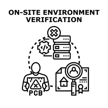 On site environment verification checking compliance issues Stock Illustration