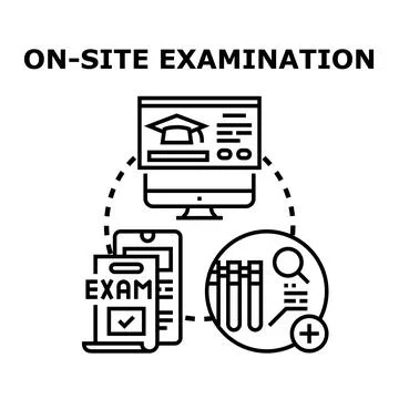 On site examination concept vector outlining testing process Stock Illustration