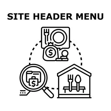 Site header menu presenting various options and functions Stock Illustration