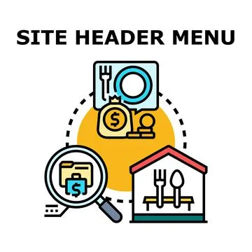 Site header menu presenting various options and functions Stock Illustration