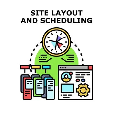 Site layout and scheduling a digital project timeline Stock Illustration