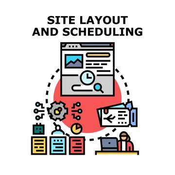 Site layout and scheduling managing project development 스톡 일러스트